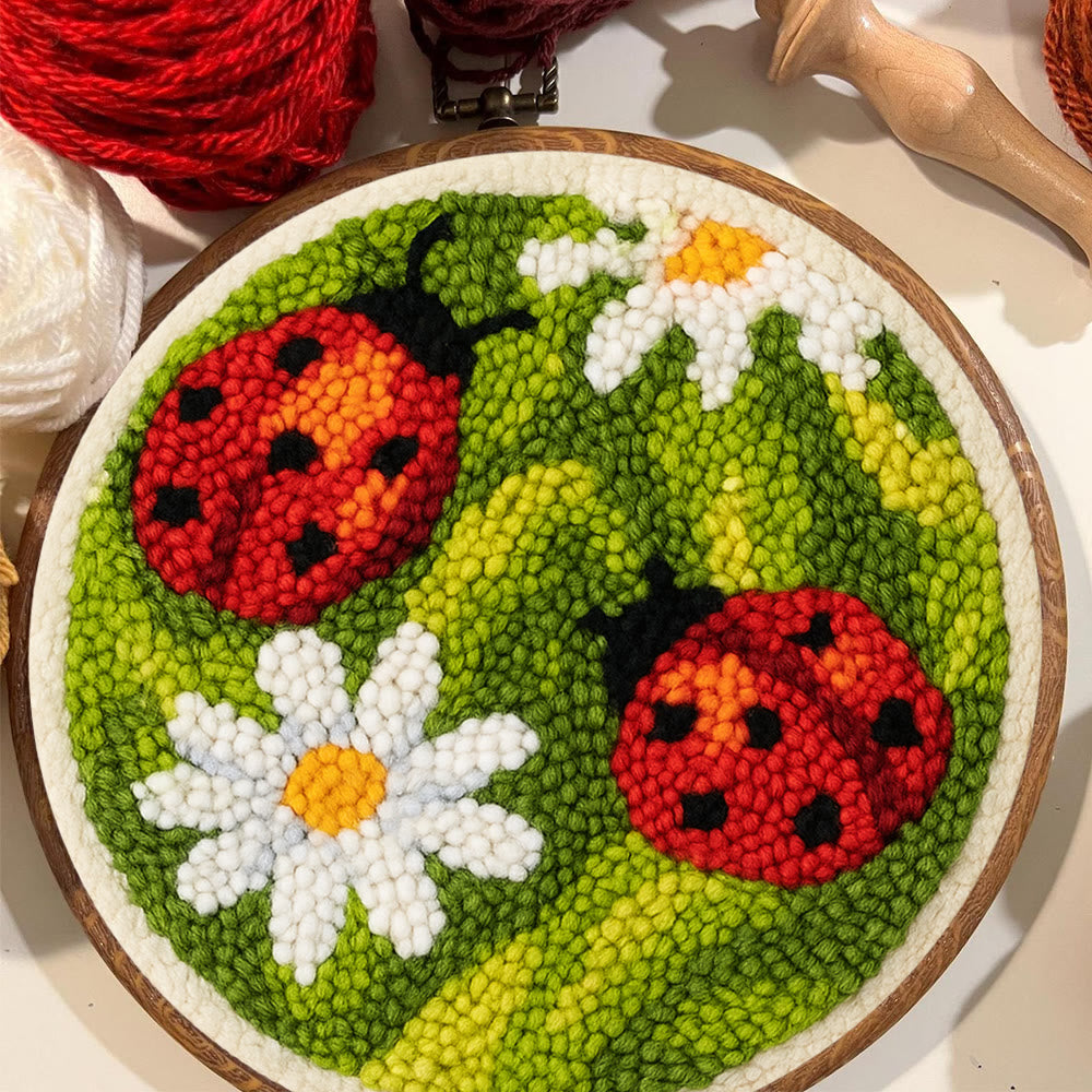 Blooming Flower With Bug Punch Needle Kit - Diy Insect Craft | Nice Home Ornament - image 3