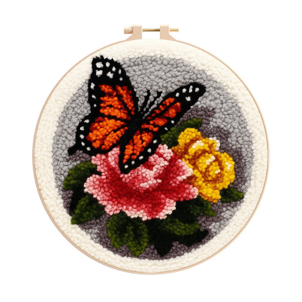 Fascinating Butterfly Punch Needle Kit - Charming Floral Craft | Perfect Handmade Gift For Her - 8 inch Hoop Kit - image 0