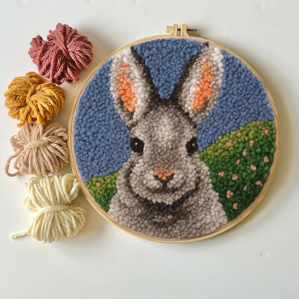 Lovely Grey Rabbit Punch Needle Kit - Diy Needlepoint For Beginner | Nice Handmade Craft - image 2