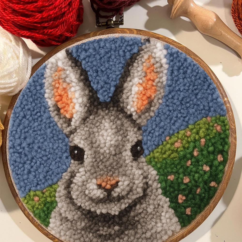 Lovely Grey Rabbit Punch Needle Kit - Diy Needlepoint For Beginner | Nice Handmade Craft - image 1