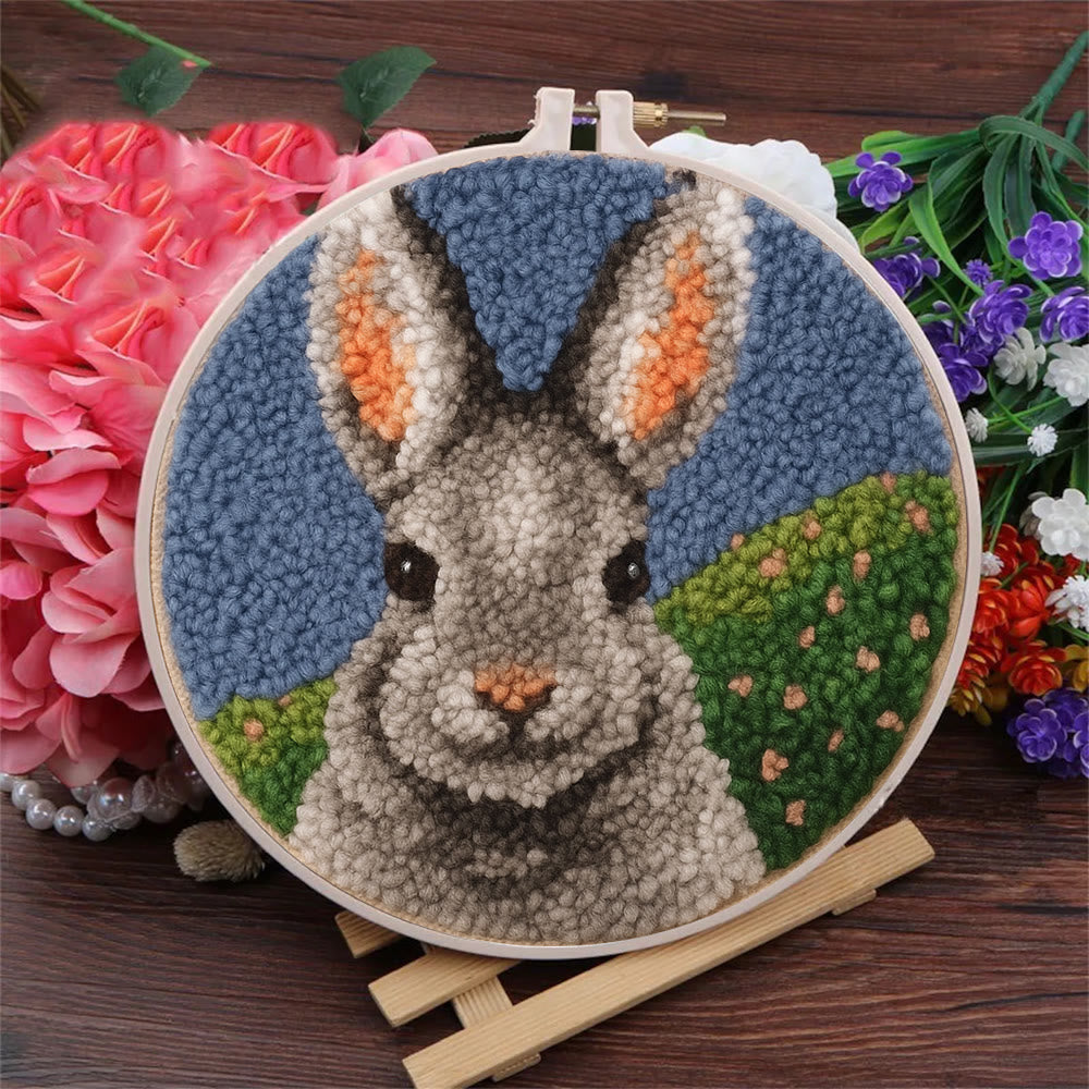 Lovely Grey Rabbit Punch Needle Kit - Diy Needlepoint For Beginner | Nice Handmade Craft - image 4