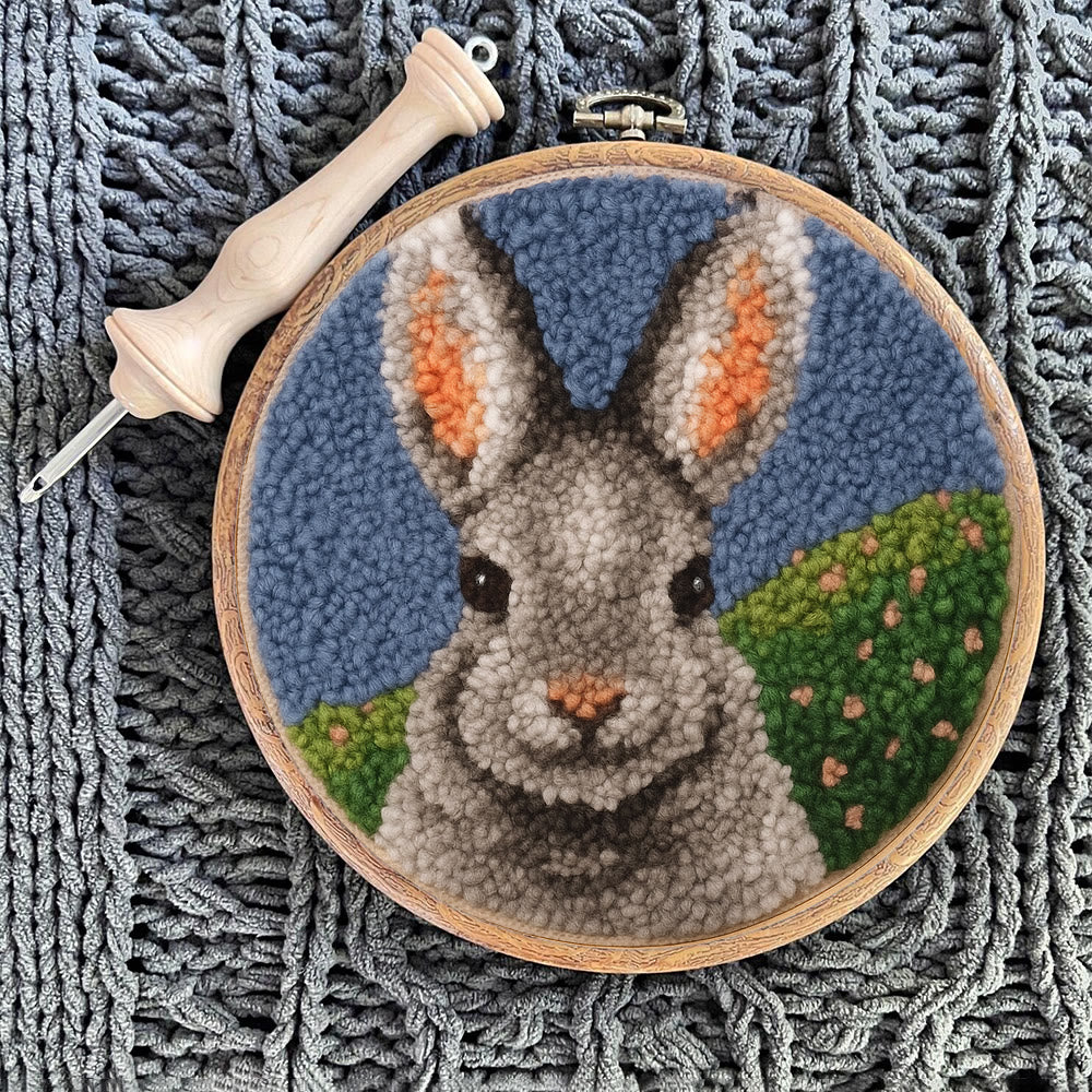 Lovely Grey Rabbit Punch Needle Kit - Diy Needlepoint For Beginner | Nice Handmade Craft - image 9