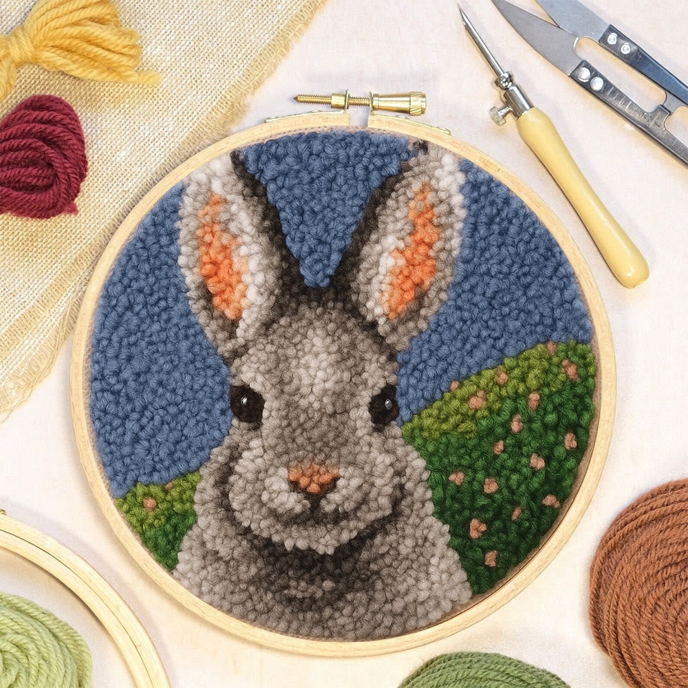 Lovely Grey Rabbit Punch Needle Kit - Diy Needlepoint For Beginner | Nice Handmade Craft - image 5