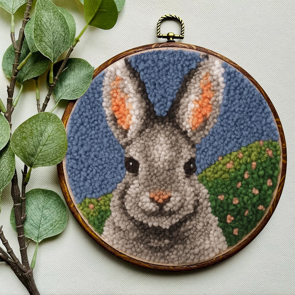 Lovely Grey Rabbit Punch Needle Kit - Diy Needlepoint For Beginner | Nice Handmade Craft - image 3