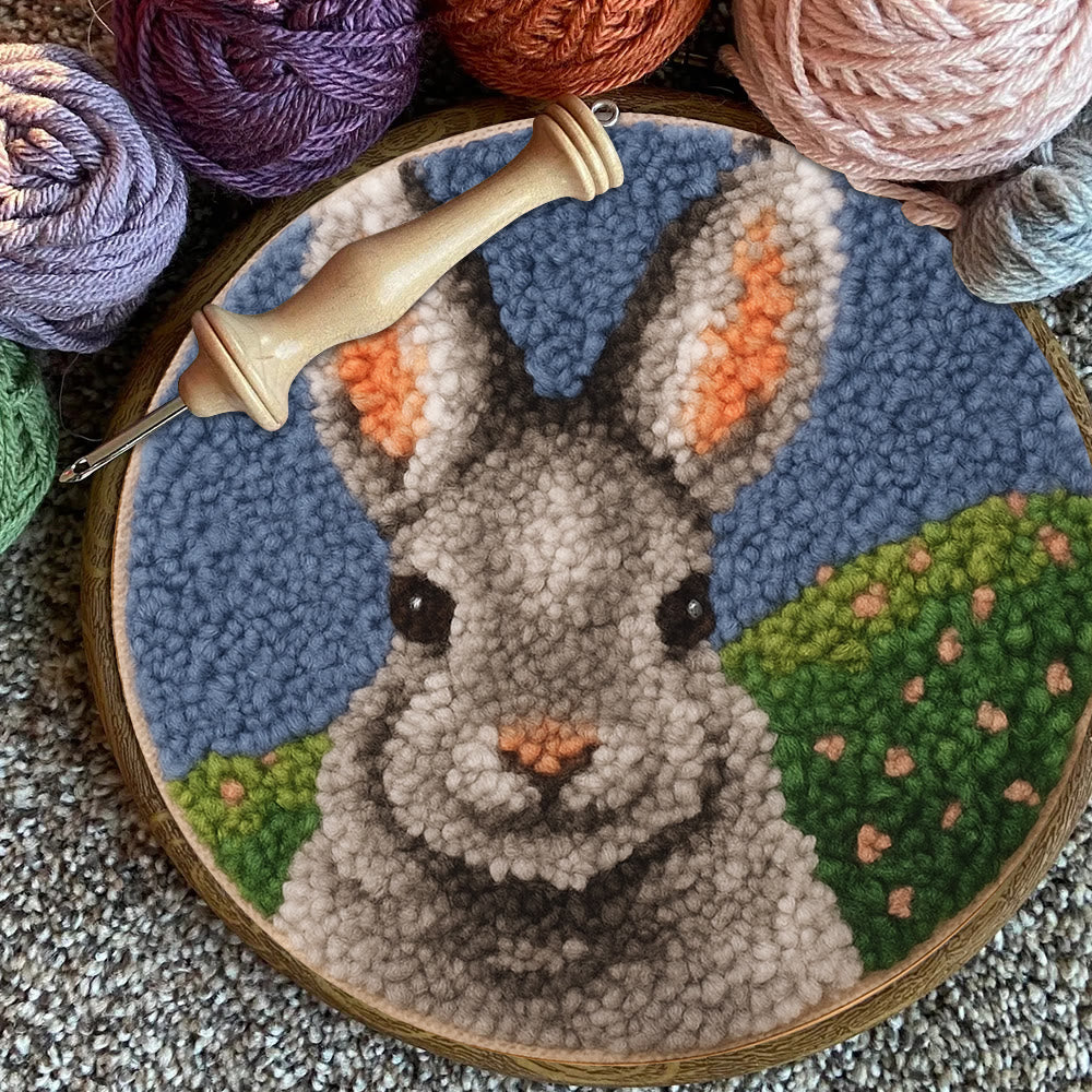 Lovely Grey Rabbit Punch Needle Kit - Diy Needlepoint For Beginner | Nice Handmade Craft - image 6