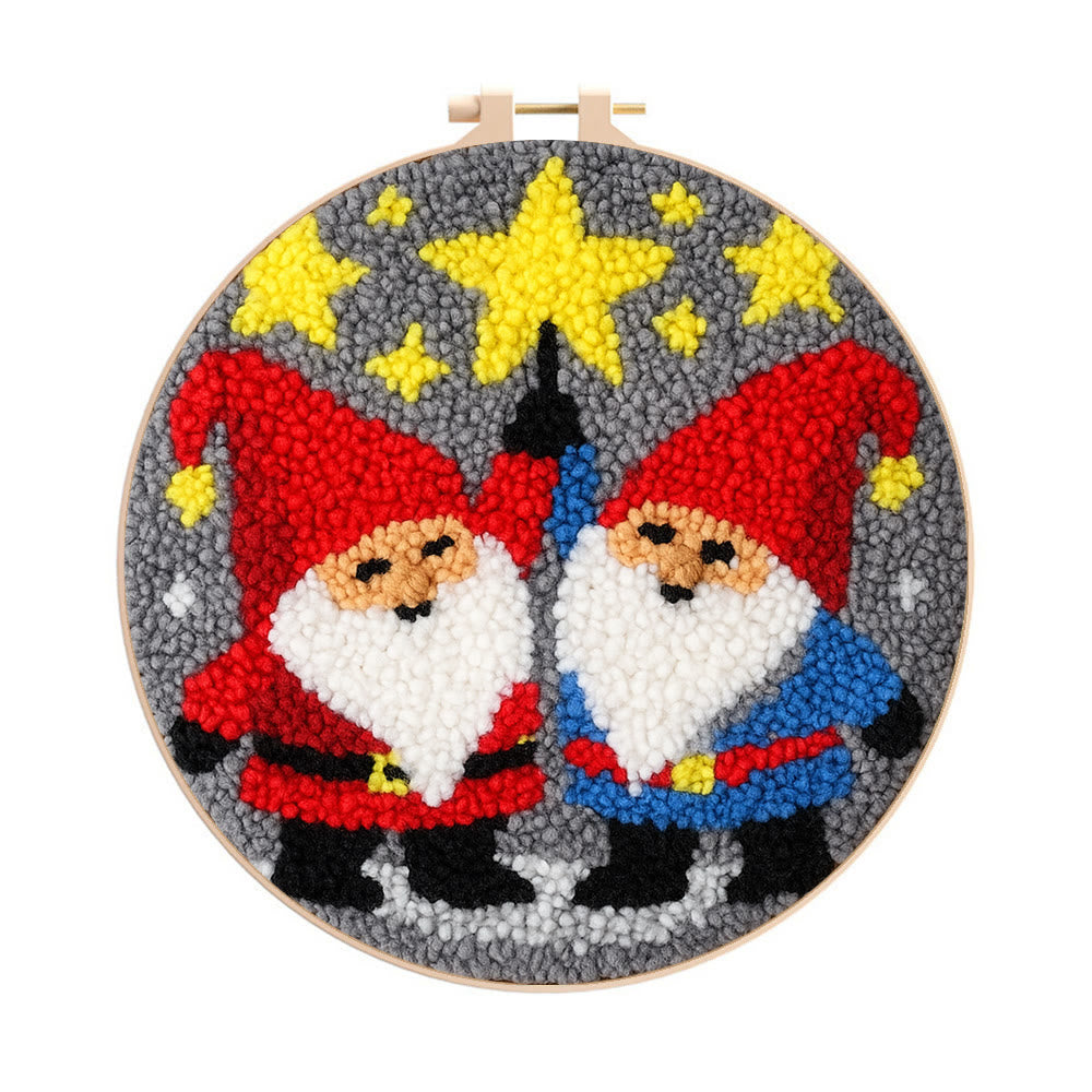 Starry Night Gnomes Punch Needle Kit - Diy Christmas Coaster | Perfect Craft For Beginner  - 8 inch Hoop Kit - image 0