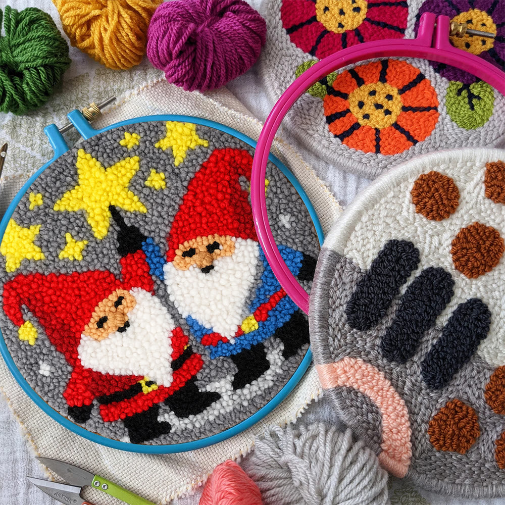Starry Night Gnomes Punch Needle Kit - Diy Christmas Coaster | Perfect Craft For Beginner  - image 3