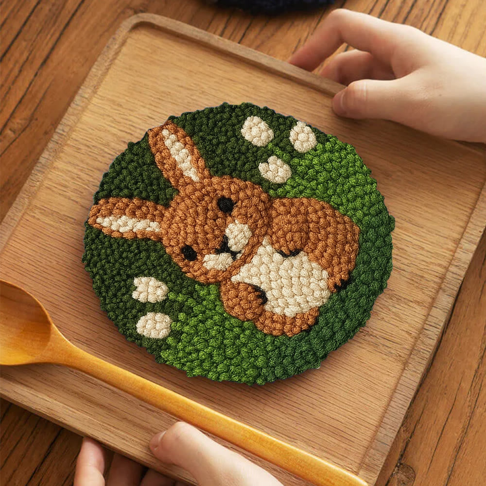 Adorable Bunny  Punch Needle Kit - Diy Christmas Craft | Perfect Birthday Handmade Gift  - 5 inch Coaster Kit - image 11