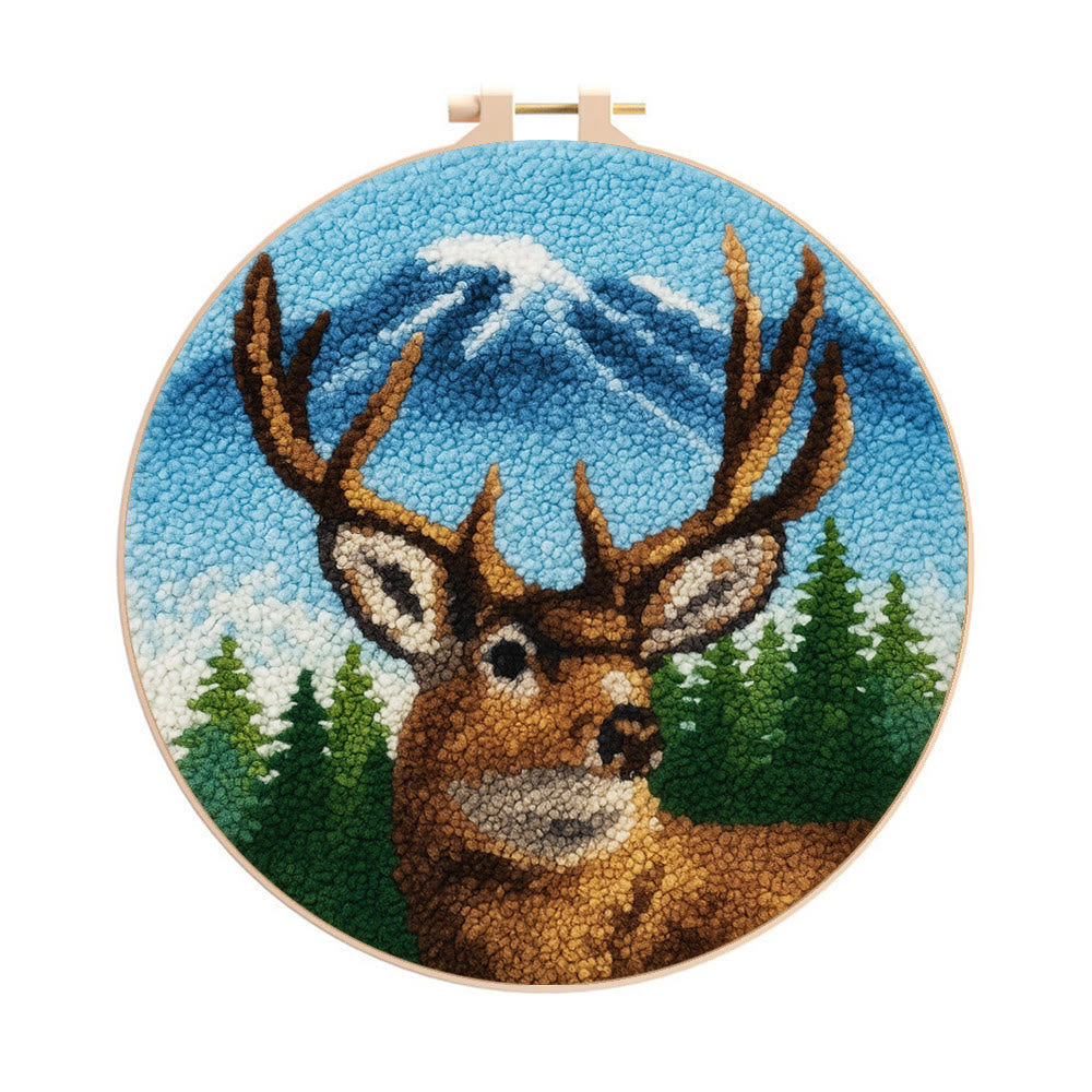 King Of Milu Deer Punch Needle Kit - Diy Animal Handmade Craft | Perfect Art For Home Decor - 8 inch Hoop Kit - image 0