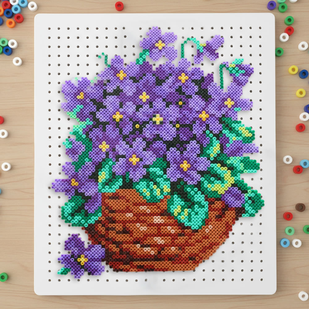 Rubbyoo Perler Beads Kit - Purple Flower | Floral Beginner Craft | Handmade Home Decoration - 2.6 mm - Perler Beads Kit + Tool Kit - image 0