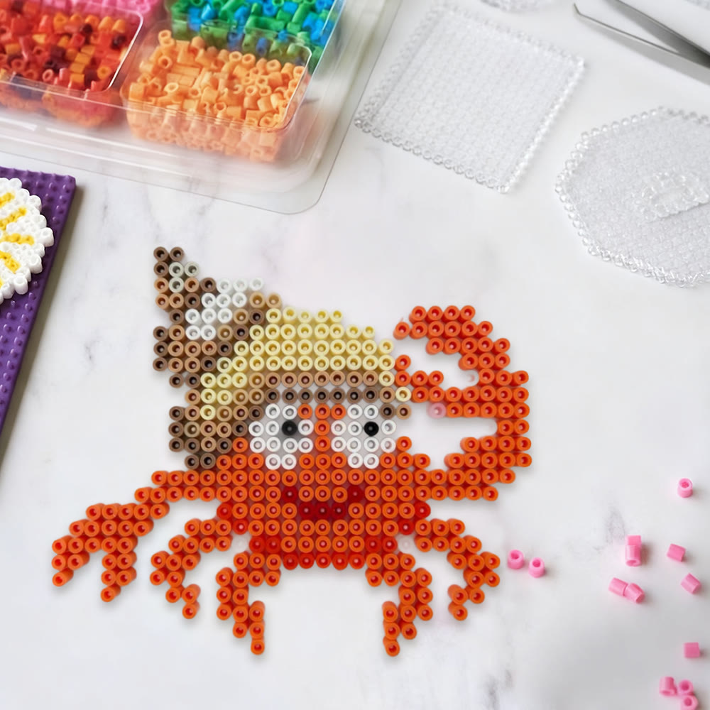 Rubbyoo Perler Beads Kit - Happy Crab | Creative Marine Animals Craft | Nice Handmade Art - 2.6 mm - Perler Beads Kit + Tool Kit - image 0