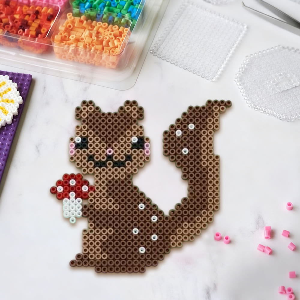 Rubbyoo Perler Beads Kit - Mushroom Squirrel | Fall Hanging Decor | Nice Diy Gift For Friend - 2.6 mm - Perler Beads Kit + Tool Kit - image 0