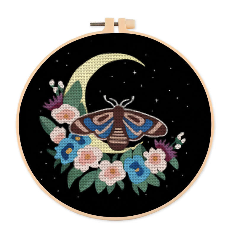 Cross Stitch Kit - Moonlight Moth | Creative Insect Artwork | Perfect For Room Decor - 20×20cm - image 0