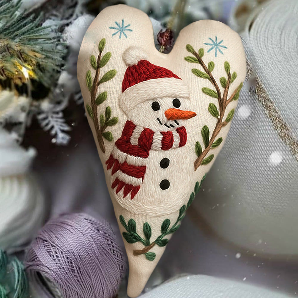 Rubbyoo Heart Embroidery Kit - Red-scarfed Snowman | Winter Decoration | Home Hanging Craft - image 2