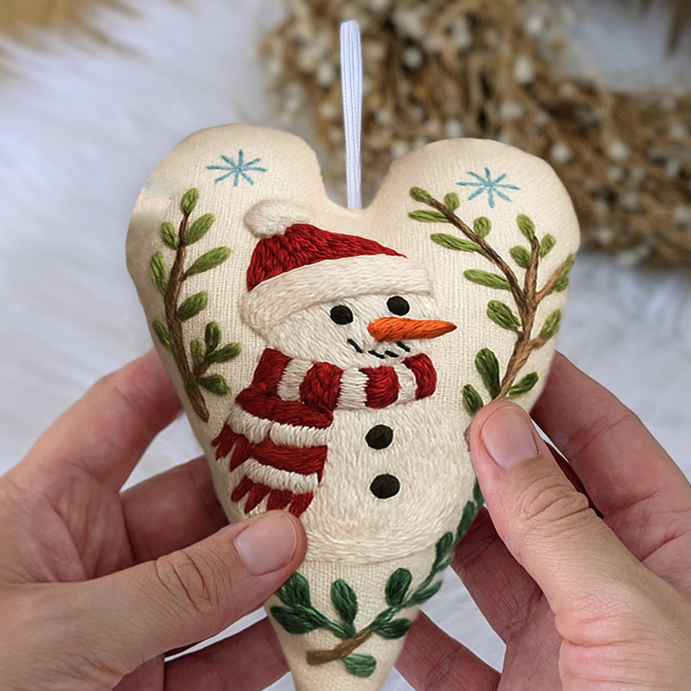 Rubbyoo Heart Embroidery Kit - Red-scarfed Snowman | Winter Decoration | Home Hanging Craft - image 9