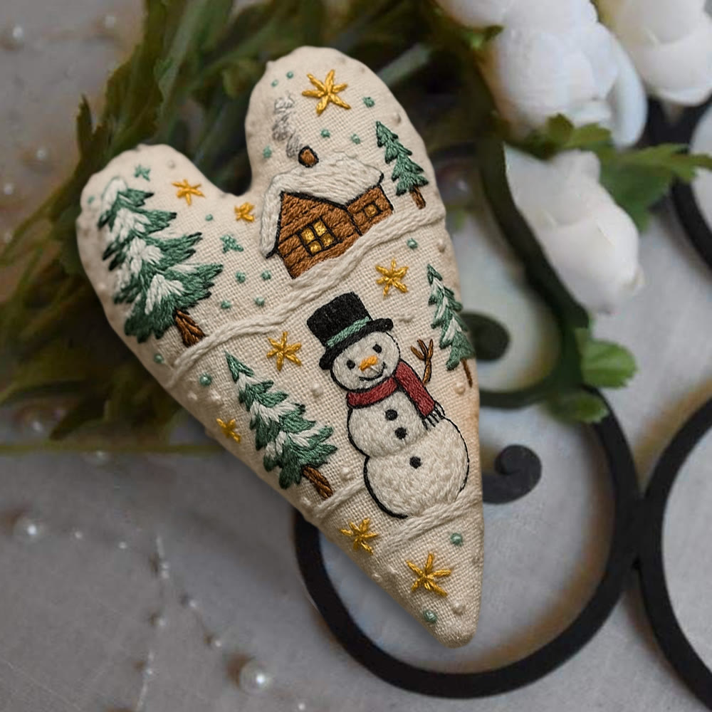 Rubbyoo Heart Embroidery Kit - Christmas Snowman | Winter Handmade Art | Diy Christmas Gift - image 1