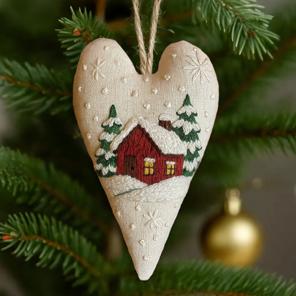 Rubbyoo Heart Embroidery Kit - Winter Red House | Home Decoration | Nice Gift For Friend - image 0