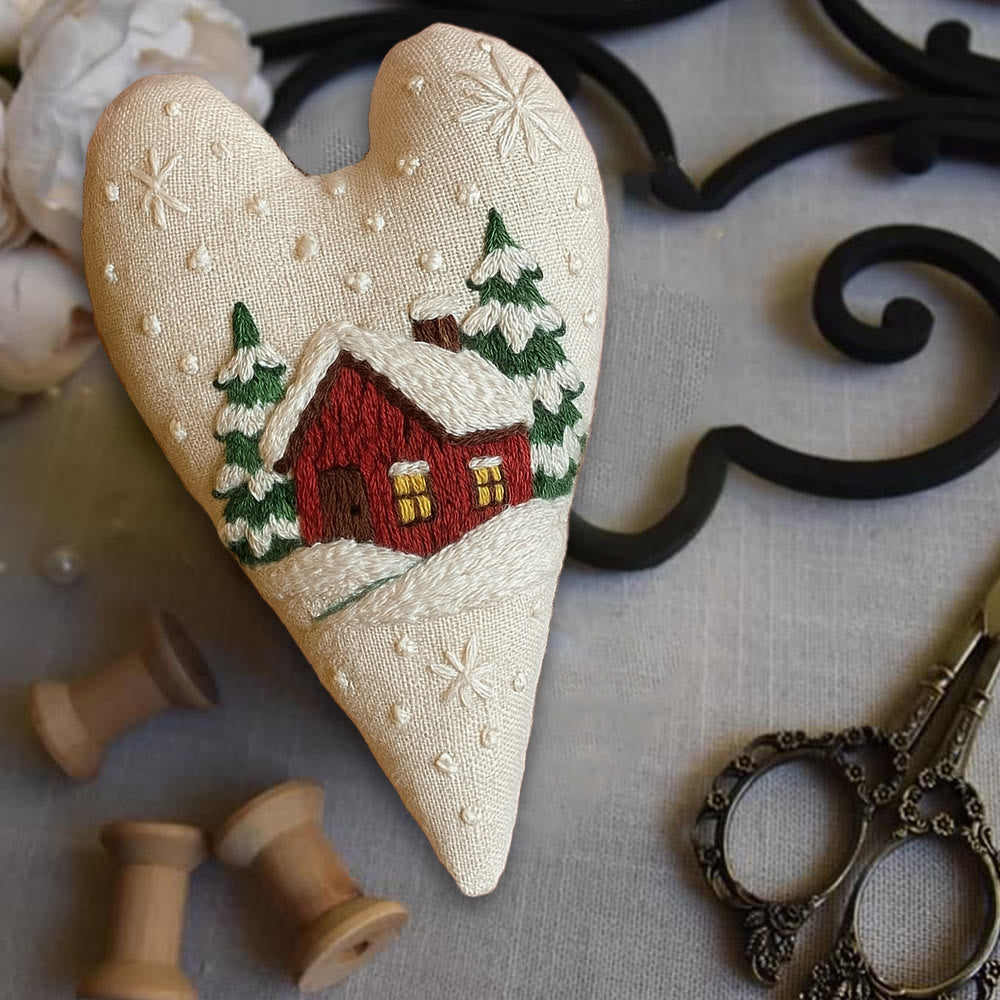 Rubbyoo Heart Embroidery Kit - Winter Red House | Home Decoration | Nice Gift For Friend - image 3