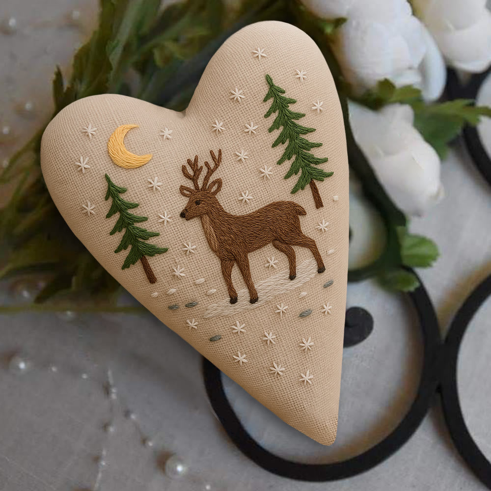 Rubbyoo Heart Embroidery Kit - Moonlit Deer | Winter Home Decor | Gift For Outdoor Enthusiasts - image 1
