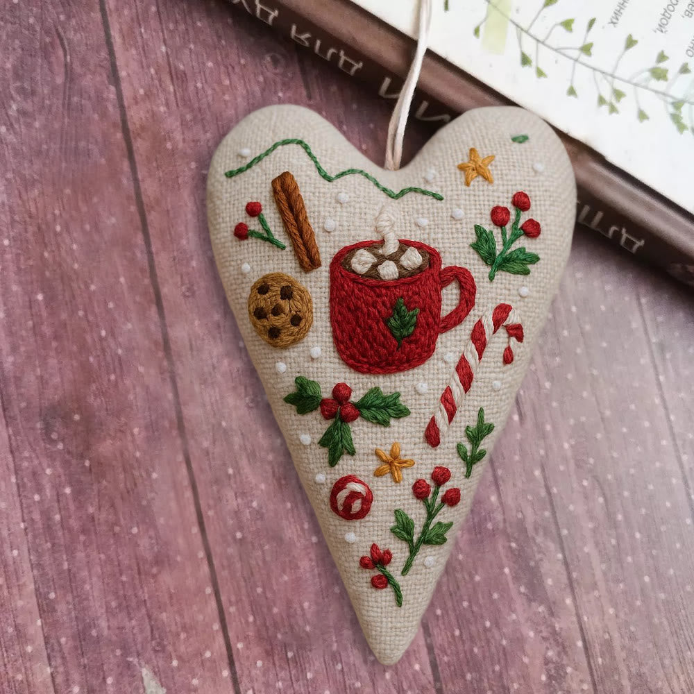 Rubbyoo Heart Embroidery Kit - Christmas Hot Cocoa | Festive Diy Craft | Warm Home Hanging - image 1