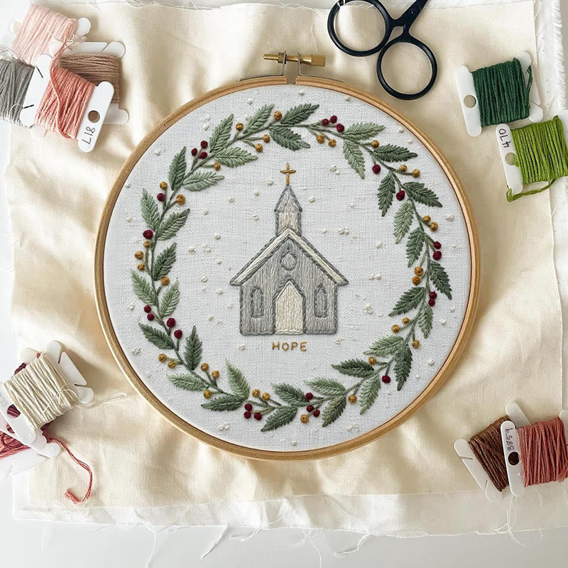 Rubbyoo Embroidery Kit -  Rustic Church | Christian Home Decor | Christmas Handmade Stitchwork  - image 1