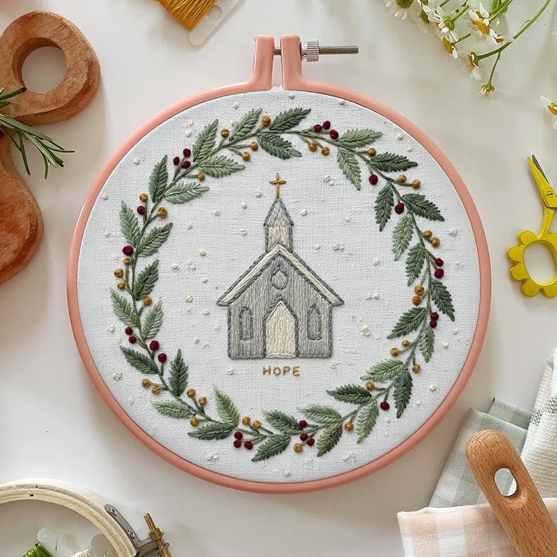 Rubbyoo Embroidery Kit -  Rustic Church | Christian Home Decor | Christmas Handmade Stitchwork  - image 2