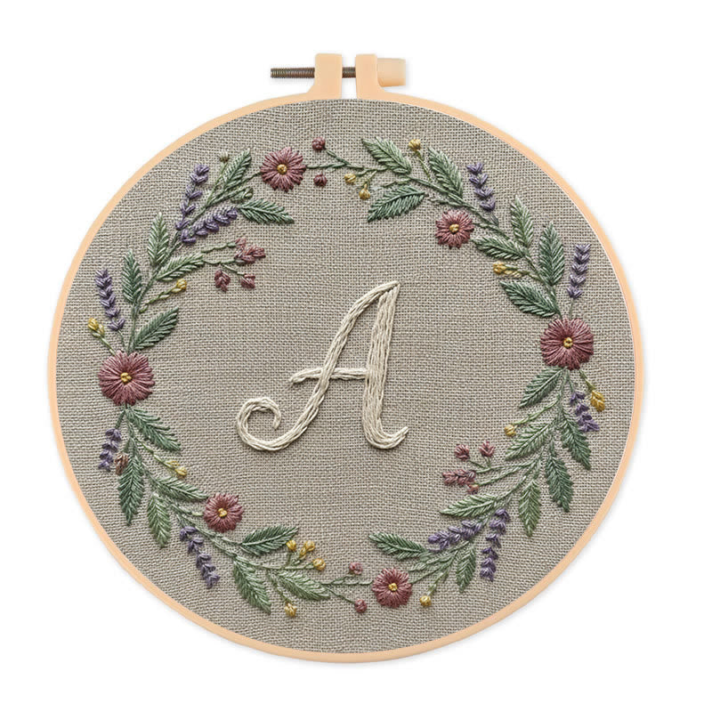 Rubbyoo Embroidery Kit - Alphabet Floral Wreath | 26 Letter Handmade Craft | Diy Wall Hanging Decoration - A - 20*20cm - image 0