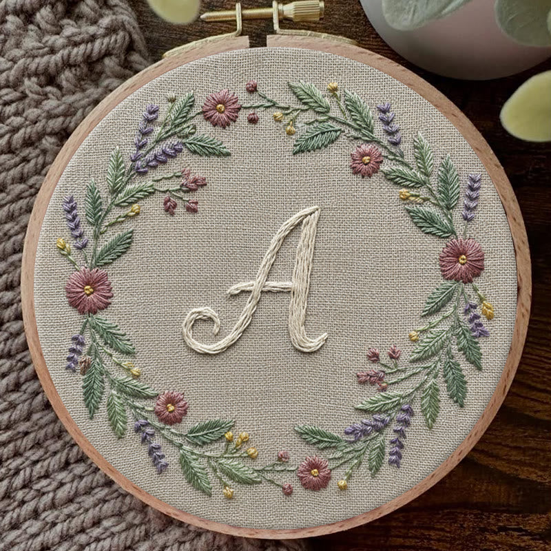Rubbyoo Embroidery Kit - Alphabet Floral Wreath | 26 Letter Handmade Craft | Diy Wall Hanging Decoration - image 5