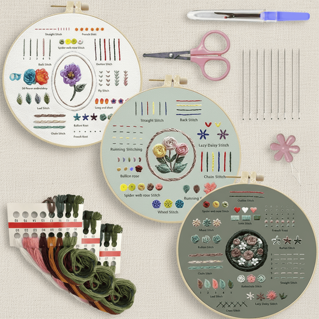 Rubbyoo 3-piece Flower Embroidery Starter Kit - Handmade Floral Needle Craft | Nice Stitch Practice For Beginner  - image 0