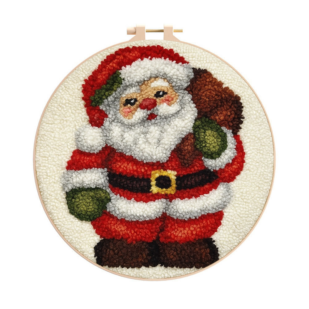 Santa Claus Punch Needle Kit - DIY Christmas Craft | Versatile Handmade Cup Mat - 8 inch Hoop Kit - image 0