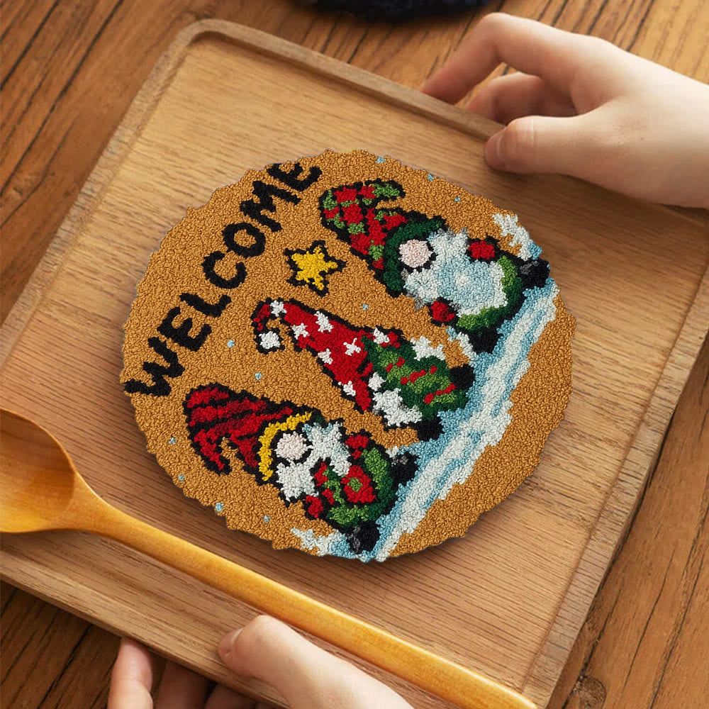Christmas Gnome Welcome Punch Needle Kit - Holiday Craft | Festive Handmade Wall Decor - 5 inch Coaster Kit - image 10