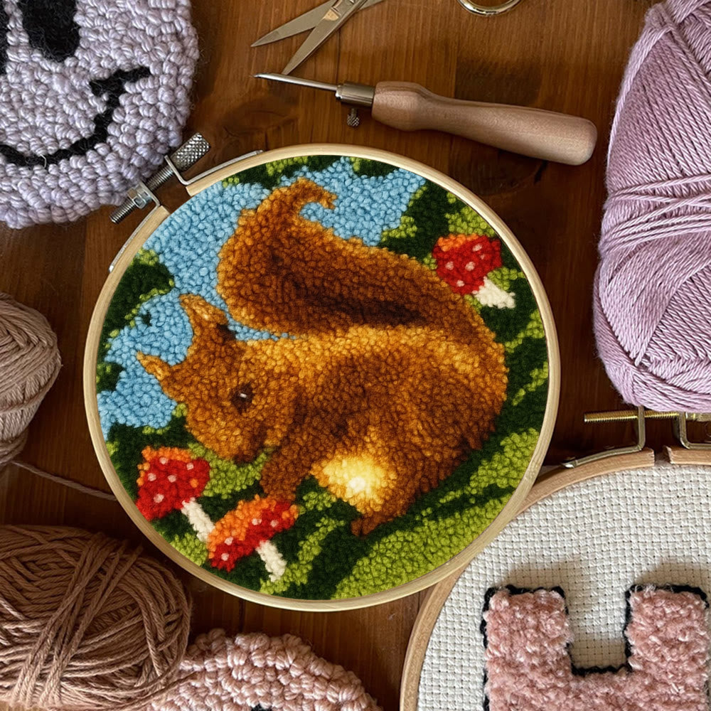 Squirrel Mushroom Punch Needle Kit - Nature Craft | Ideal for Home Decor - image 5