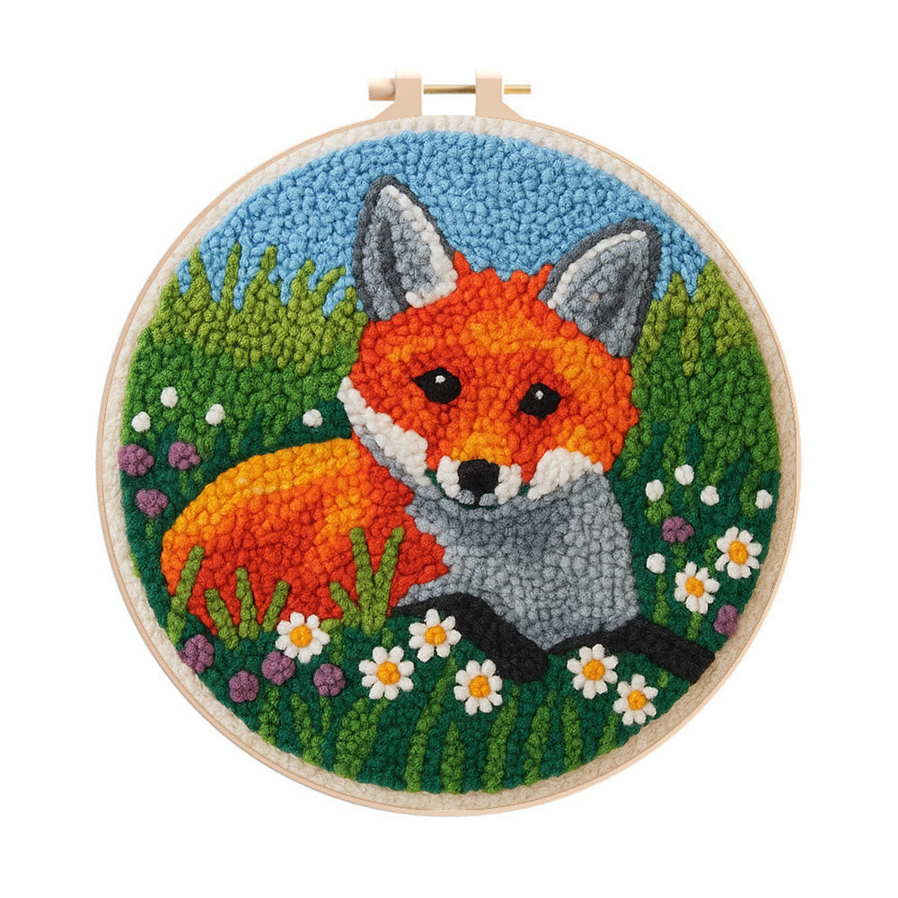 Fox In Meadow Punch Needle Kit - Nature Craft | Perfect For Craft Enthusiasts - 8 inch Hoop Kit - image 0