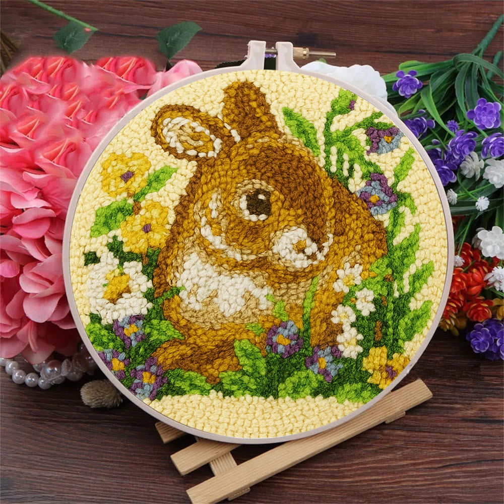 Bunny In Floral Meadow Punch Needle Kit - Handstitched Creation | Exquisite Hanging Ornament - image 3