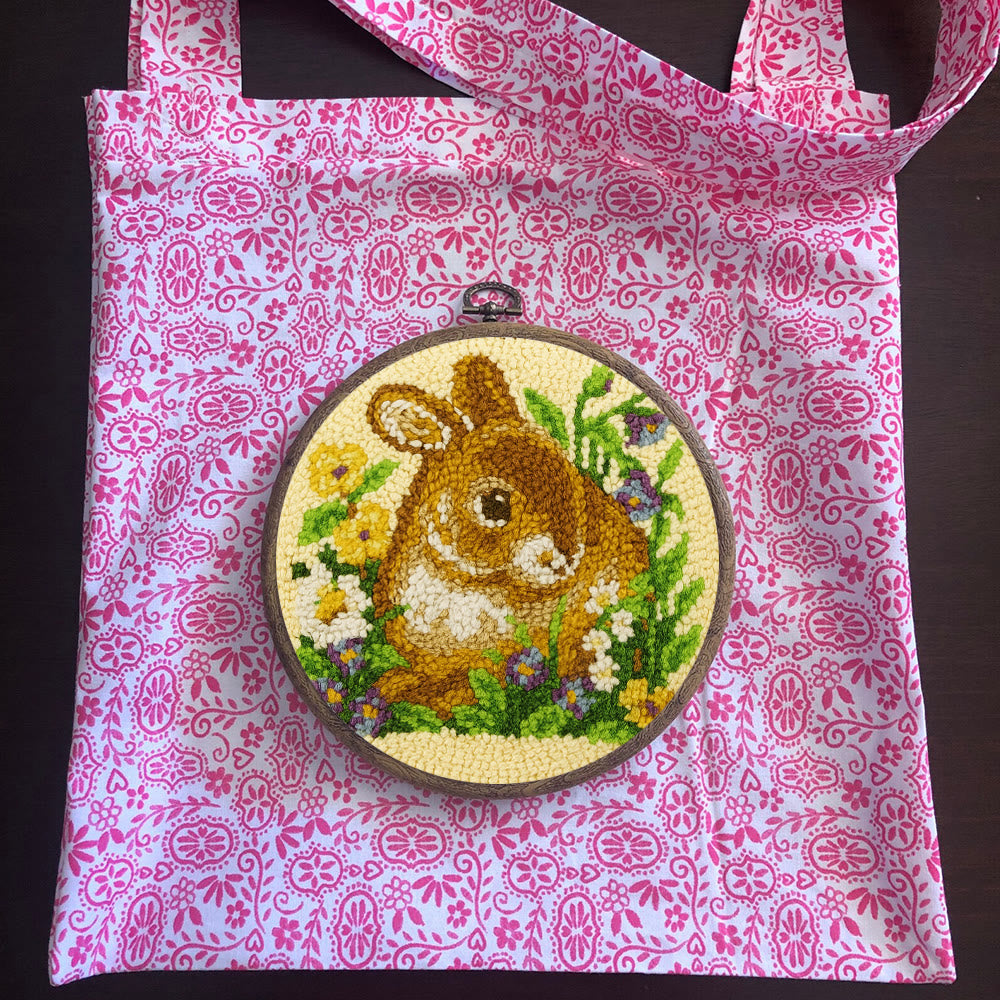 Bunny In Floral Meadow Punch Needle Kit - Handstitched Creation | Exquisite Hanging Ornament - image 10