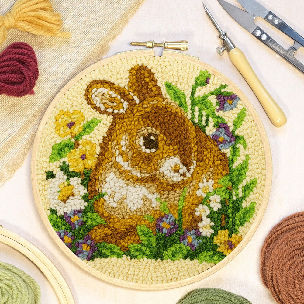 Bunny In Floral Meadow Punch Needle Kit - Handstitched Creation | Exquisite Hanging Ornament - image 5