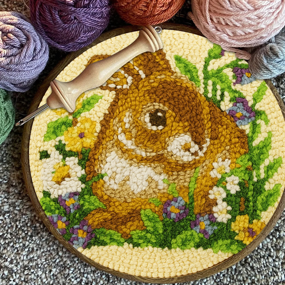 Bunny In Floral Meadow Punch Needle Kit - Handstitched Creation | Exquisite Hanging Ornament - image 8