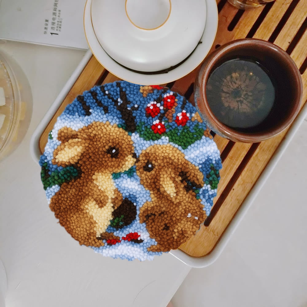 Winter Bunny Pair Punch Needle Kit - Artisan-made Craft | Winter Hanging For Home Decor - image 1