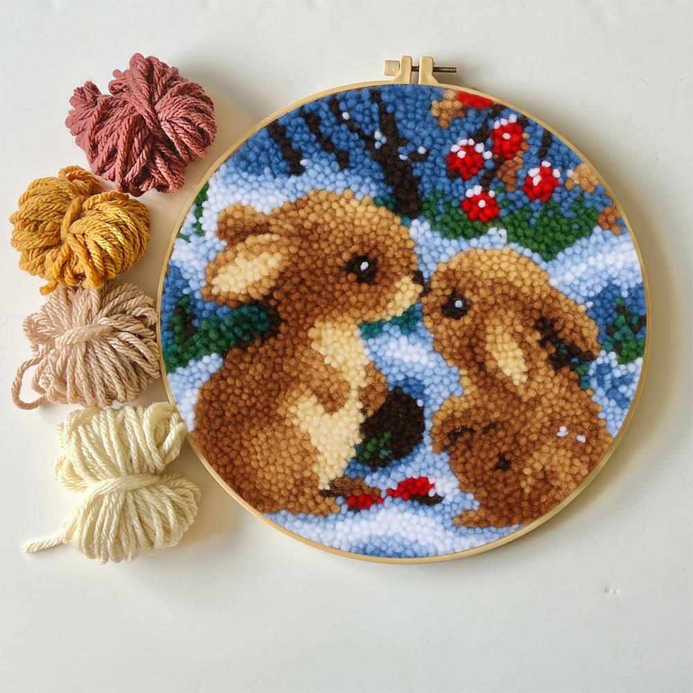 Winter Bunny Pair Punch Needle Kit - Artisan-made Craft | Winter Hanging For Home Decor - image 2