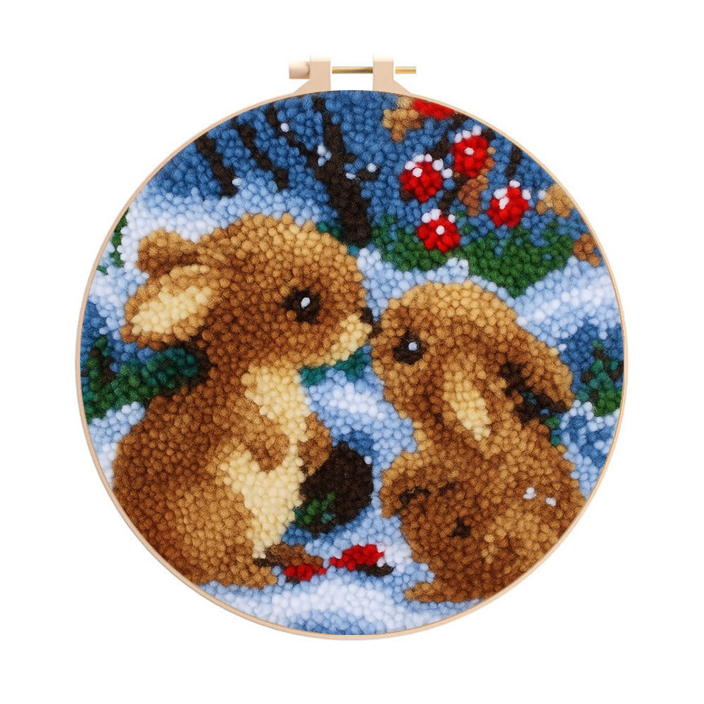 Winter Bunny Pair Punch Needle Kit - Artisan-made Craft | Winter Hanging For Home Decor - 8 inch Hoop Kit - image 0