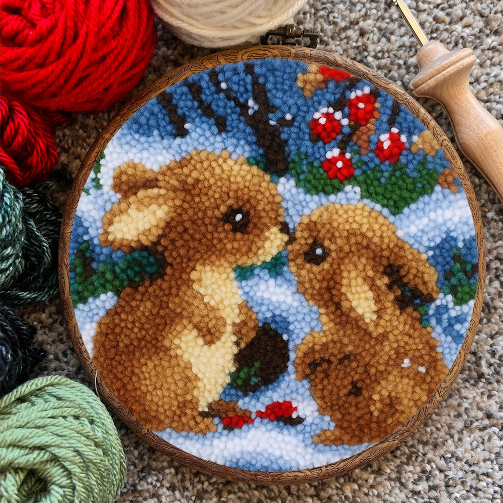 Winter Bunny Pair Punch Needle Kit - Artisan-made Craft | Winter Hanging For Home Decor - image 7