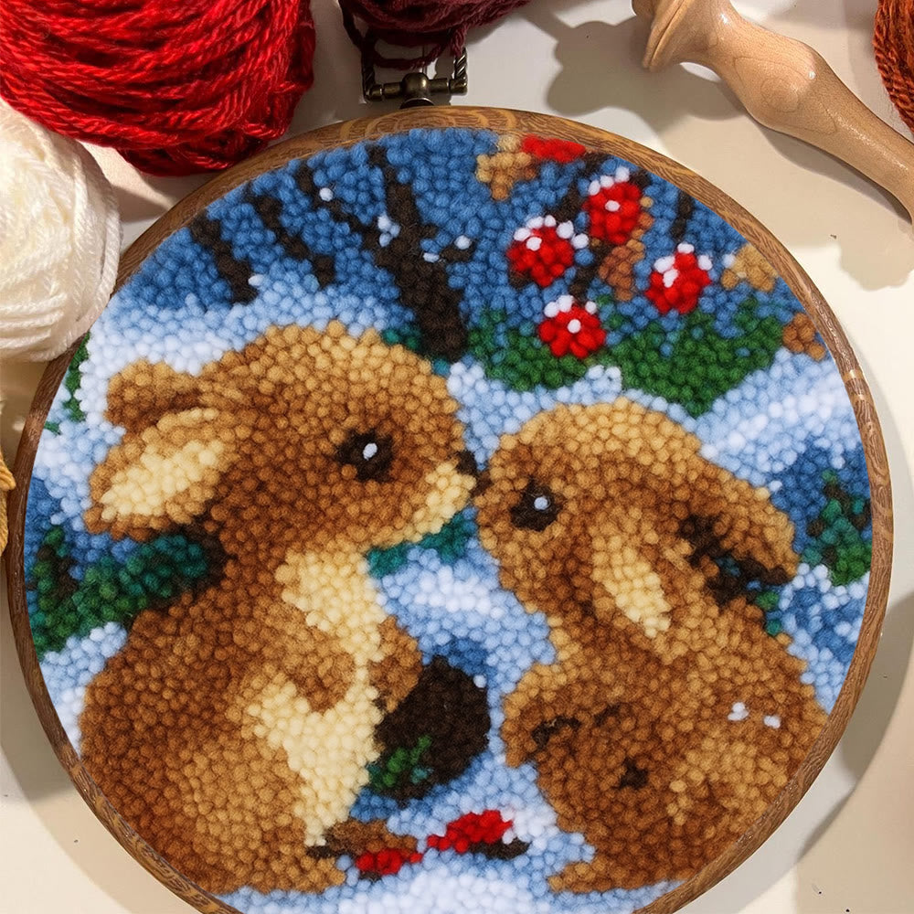 Winter Bunny Pair Punch Needle Kit - Artisan-made Craft | Winter Hanging For Home Decor - image 5
