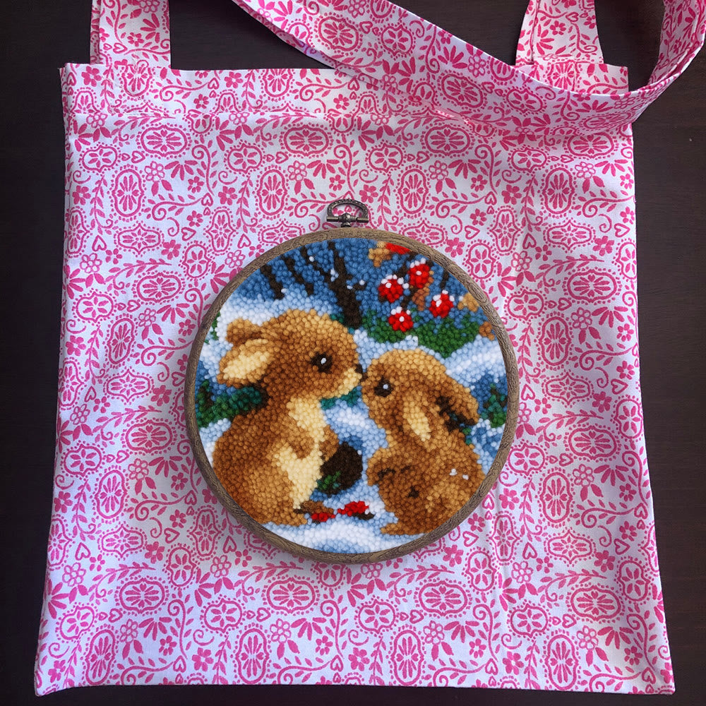 Winter Bunny Pair Punch Needle Kit - Artisan-made Craft | Winter Hanging For Home Decor - image 11