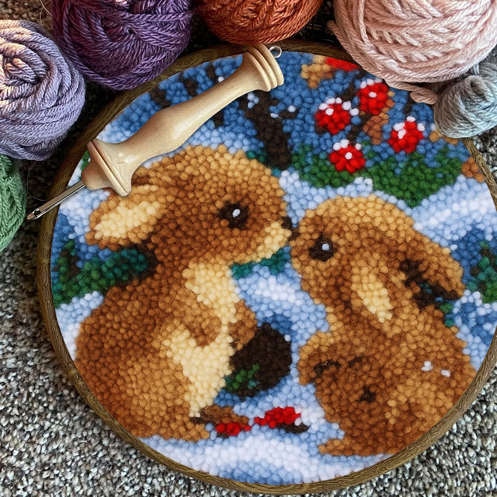 Winter Bunny Pair Punch Needle Kit - Artisan-made Craft | Winter Hanging For Home Decor - image 8