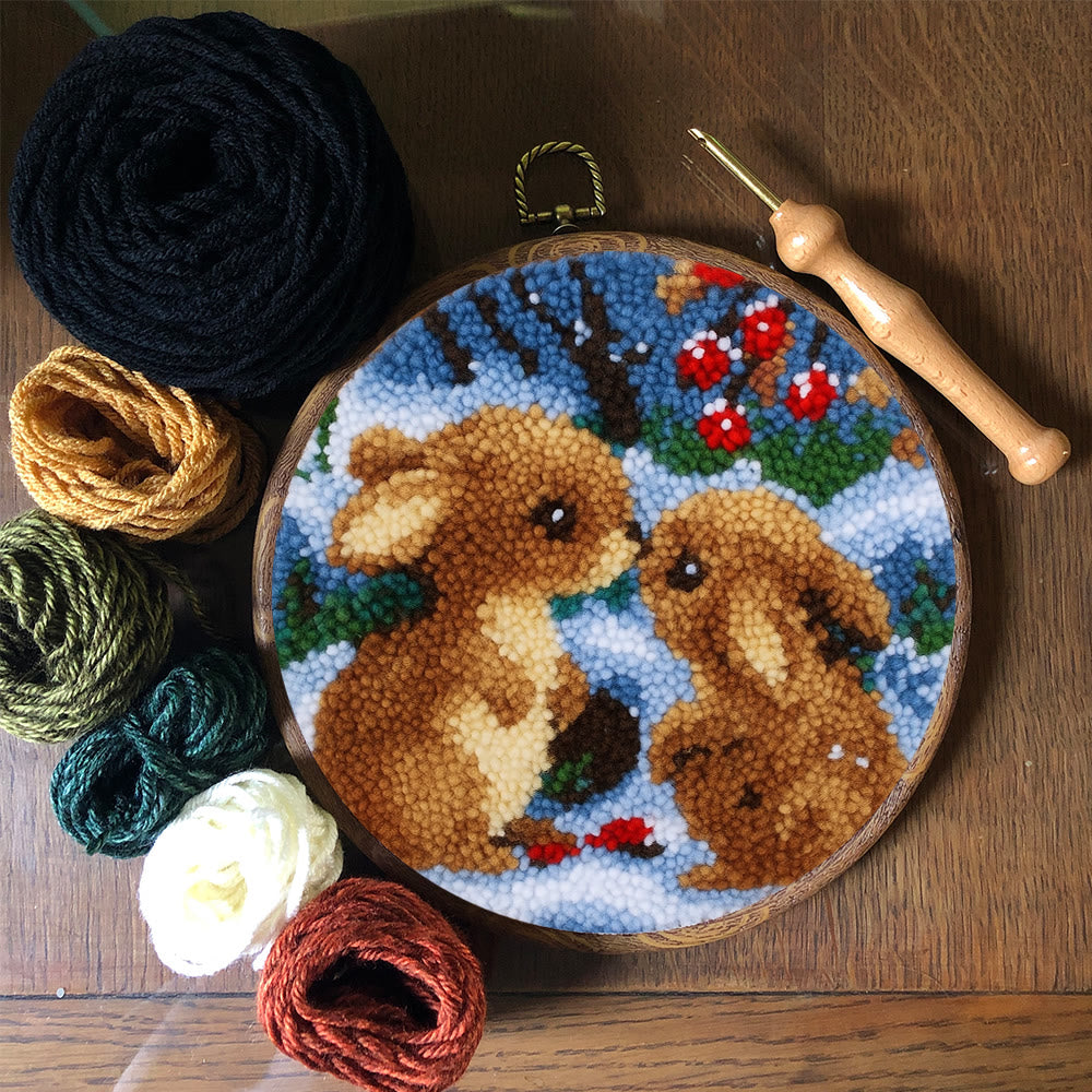 Winter Bunny Pair Punch Needle Kit - Artisan-made Craft | Winter Hanging For Home Decor - image 9
