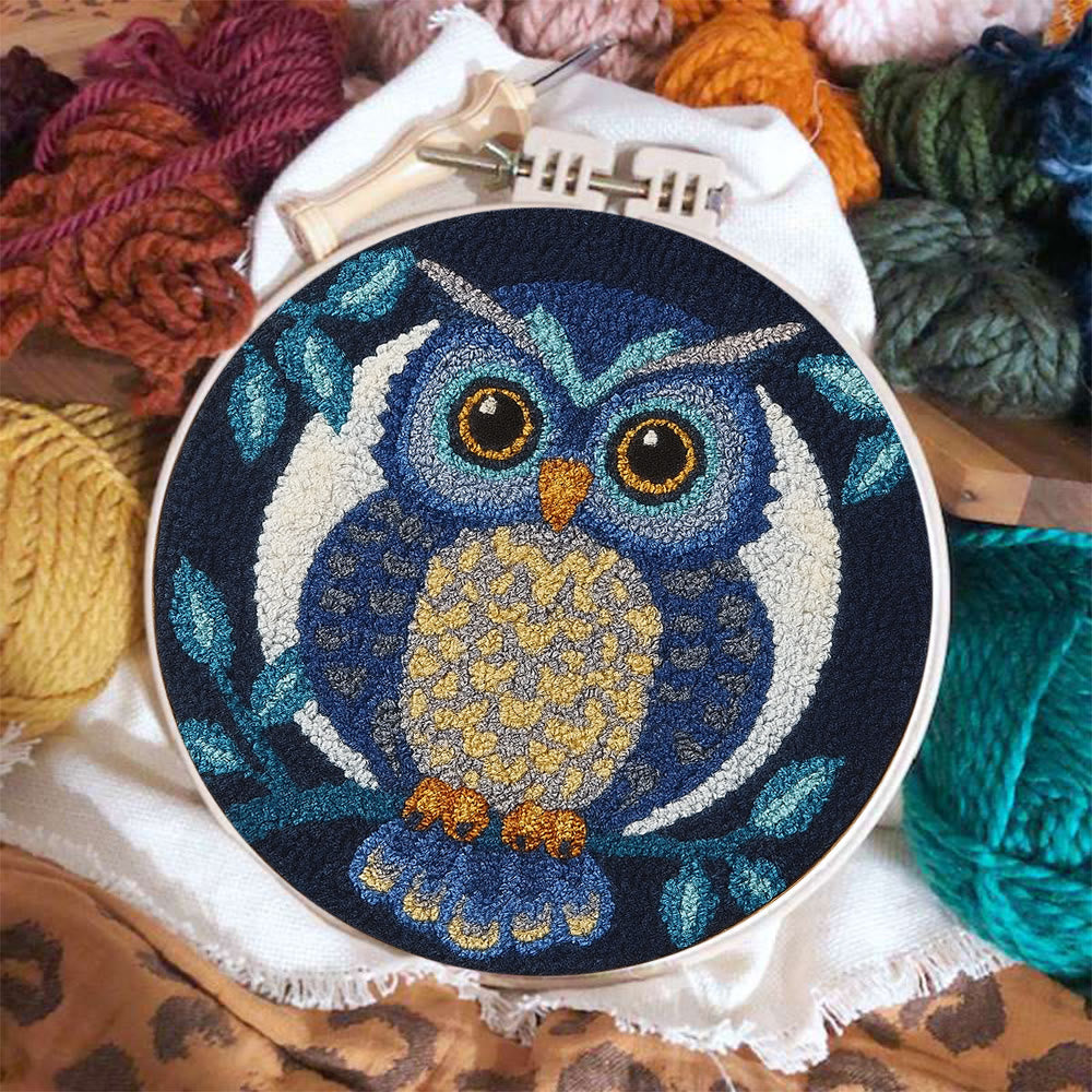 Blue Owl Punch Needle Kit - Handmade Craft | Detailed Outlines  - image 2