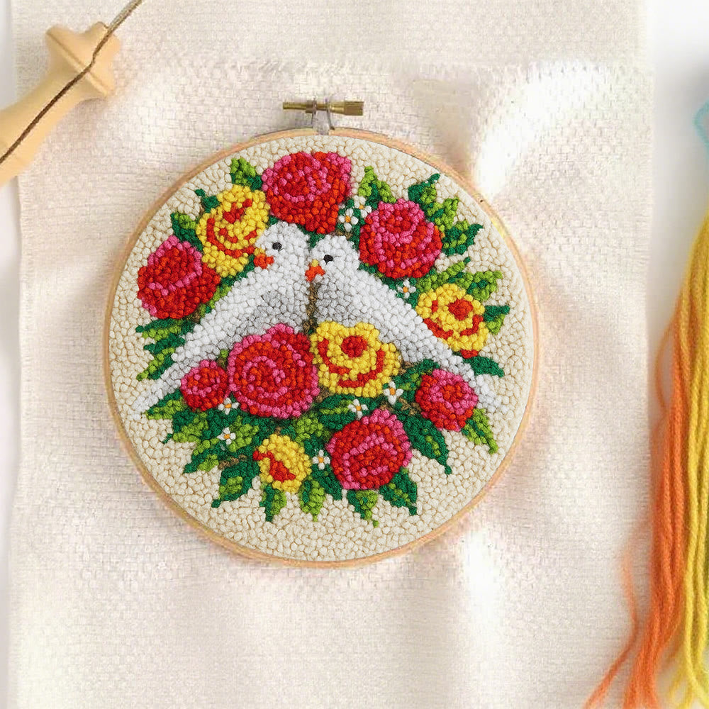 Dove Floral Wreath Punch Needle Kit - Artisan-made Craft | Vibrant Decor Piece - image 1