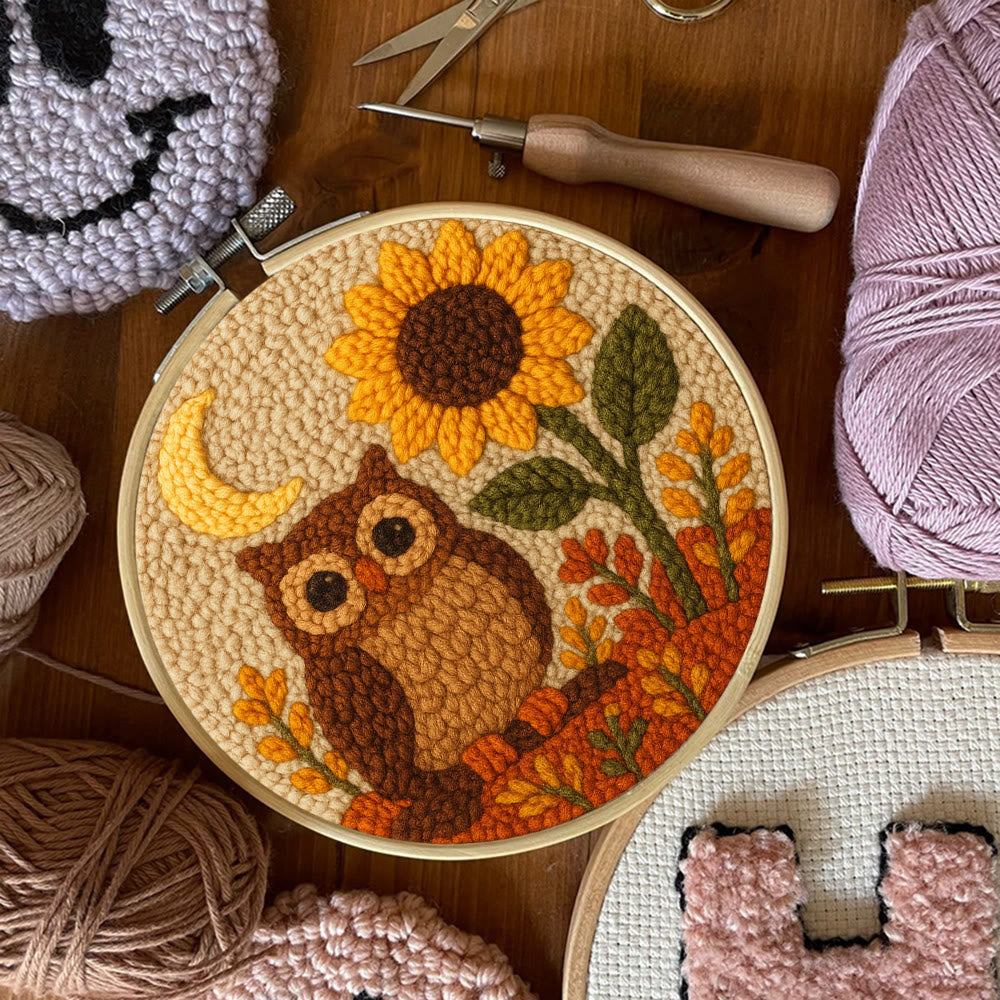 Autumn Owl Sunflower Punch Needle Kit - Gift For Diy Enthusiasts | Cozy Home Decor  - image 4