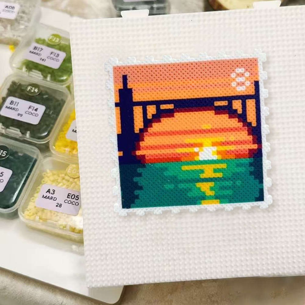 Rubbyoo Perler Beads Kit - Sunrise Bridge | Diy Pixels Landscape Gift | Creative Art For Kid - image 1