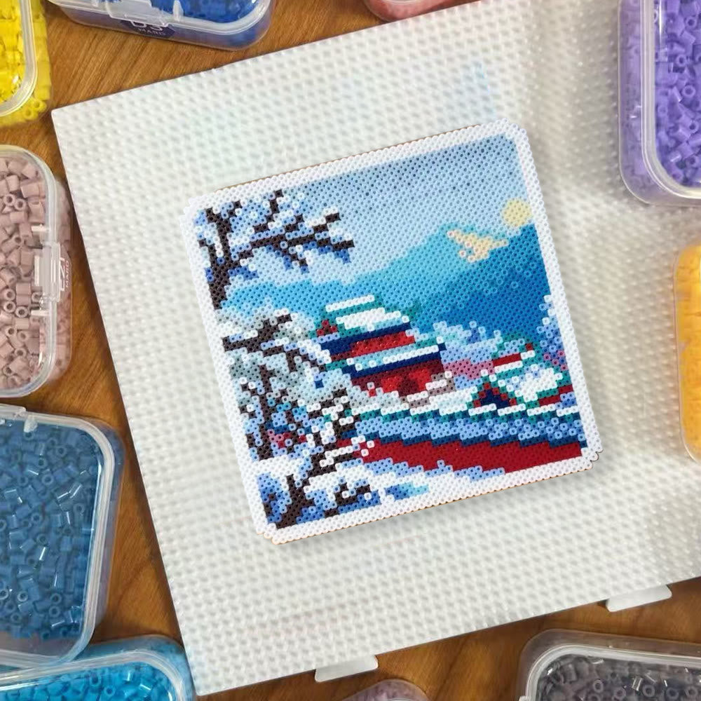 Rubbyoo Perler Beads Kit - Snowy Cottage | Winter Handmade Craft | Perfect Art For Desk Decor - image 1